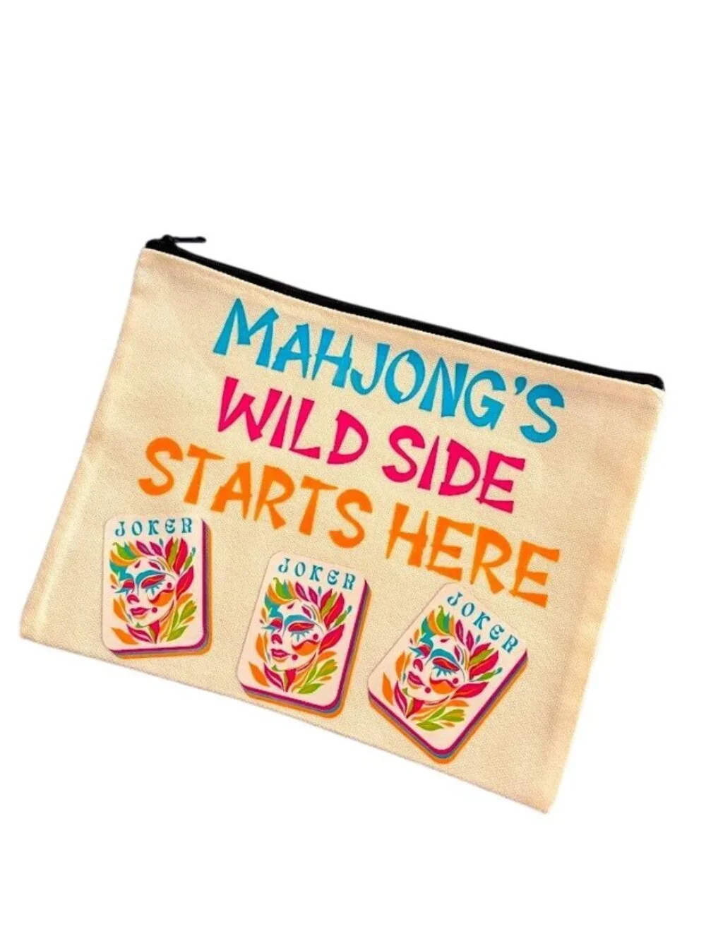 Mahjong Zip Pouch Accessory Makeup Linen Blend Brand New!